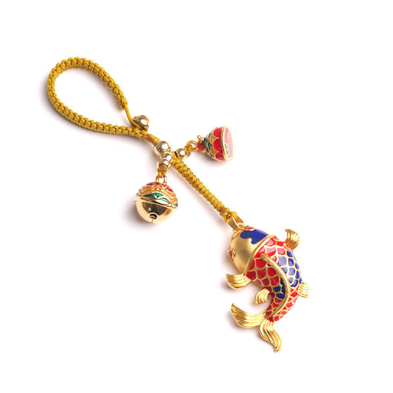 Portachiavi Buddha Stones colorato Koi Fish Hollow Bell Wealth Luck