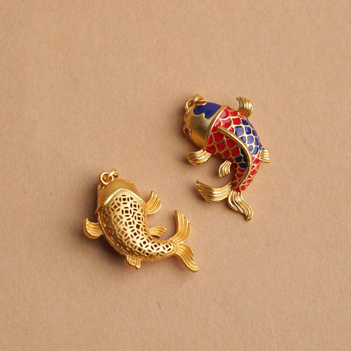 Portachiavi Buddha Stones colorato Koi Fish Hollow Bell Wealth Luck