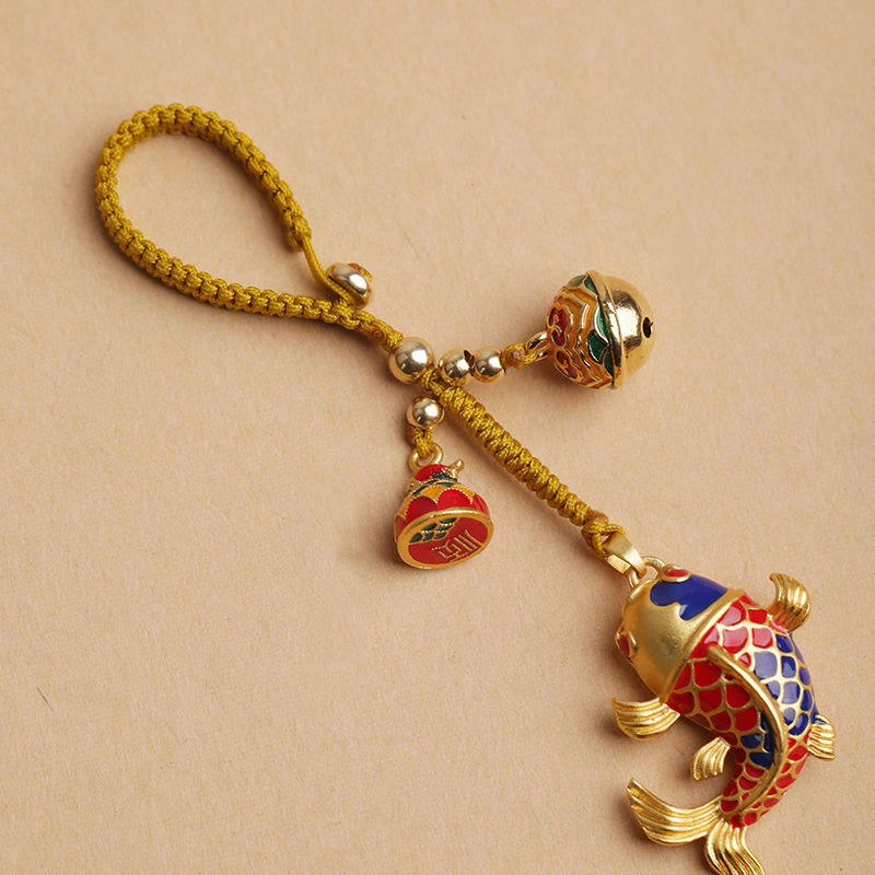 Portachiavi Buddha Stones colorato Koi Fish Hollow Bell Wealth Luck