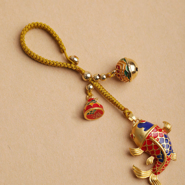 Portachiavi Buddha Stones colorato Koi Fish Hollow Bell Wealth Luck