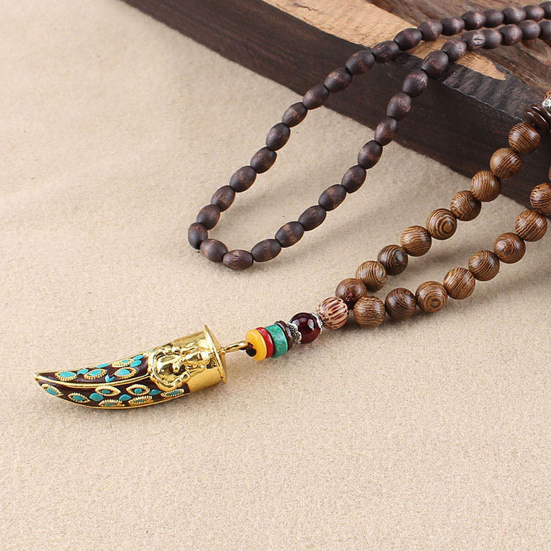 Buddha Stones Tibet Wenge Legno Om Mani Padme Hum Simbolo OM Mantra Corno Modello Protezione Collana Pendente - Legno Wenge e Corno Dorato - image 16