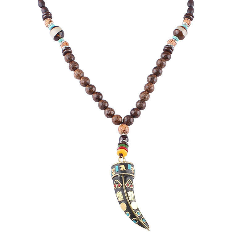 Buddha Stones Tibet Wenge Legno Om Mani Padme Hum Simbolo OM Mantra Corno Modello Protezione Collana Pendente - image 7