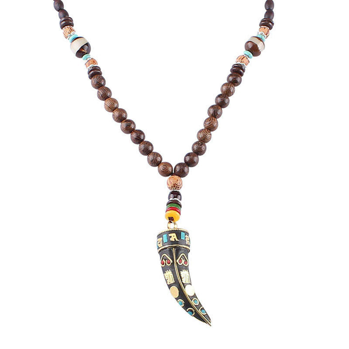 Buddha Stones Tibet Wenge Legno Om Mani Padme Hum Simbolo OM Mantra Corno Modello Protezione Collana Pendente - image 7