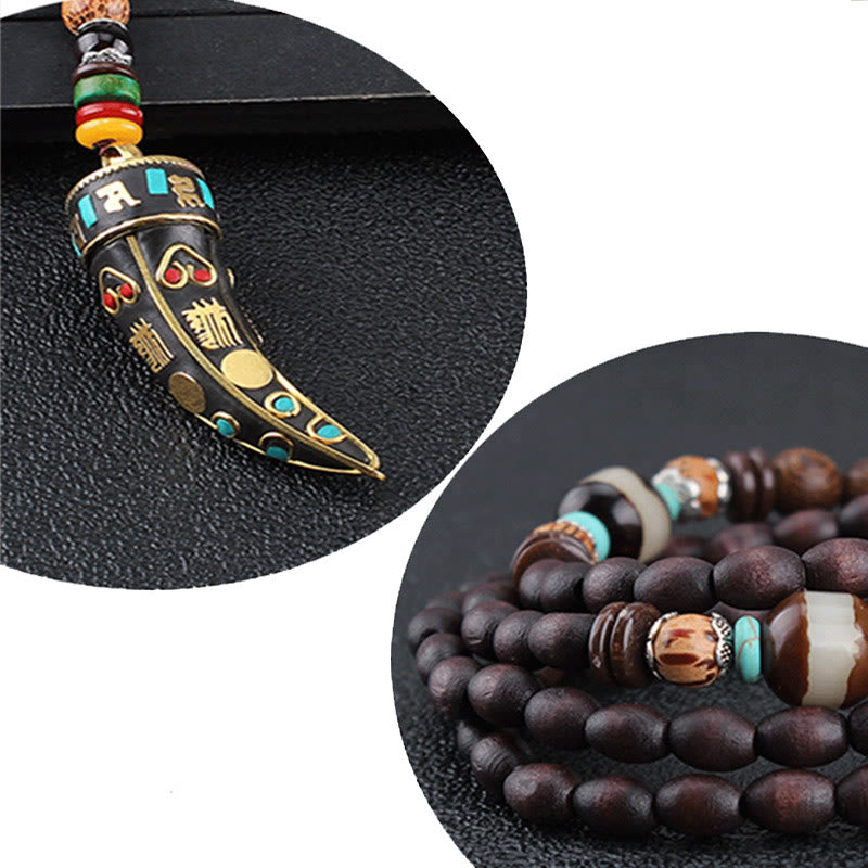 Buddha Stones Tibet Wenge Legno Om Mani Padme Hum Simbolo OM Mantra Corno Modello Protezione Collana Pendente - image 6