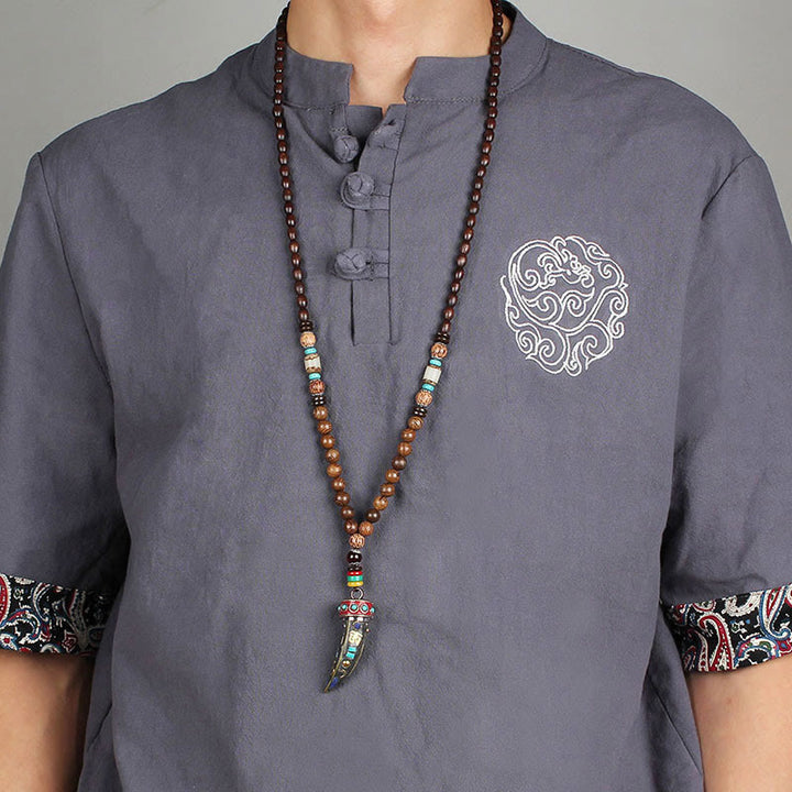 Buddha Stones Tibet Wenge Legno Om Mani Padme Hum Simbolo OM Mantra Corno Modello Protezione Collana Pendente - image 14
