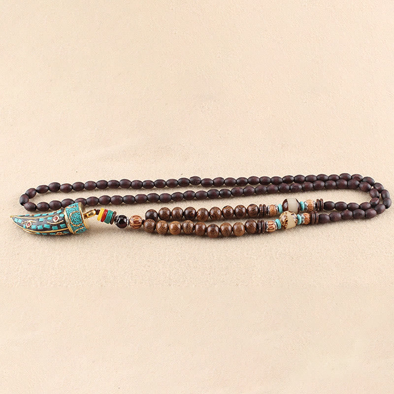 Buddha Stones Tibet Wenge Legno Om Mani Padme Hum Simbolo OM Mantra Corno Modello Protezione Collana Pendente - image 12