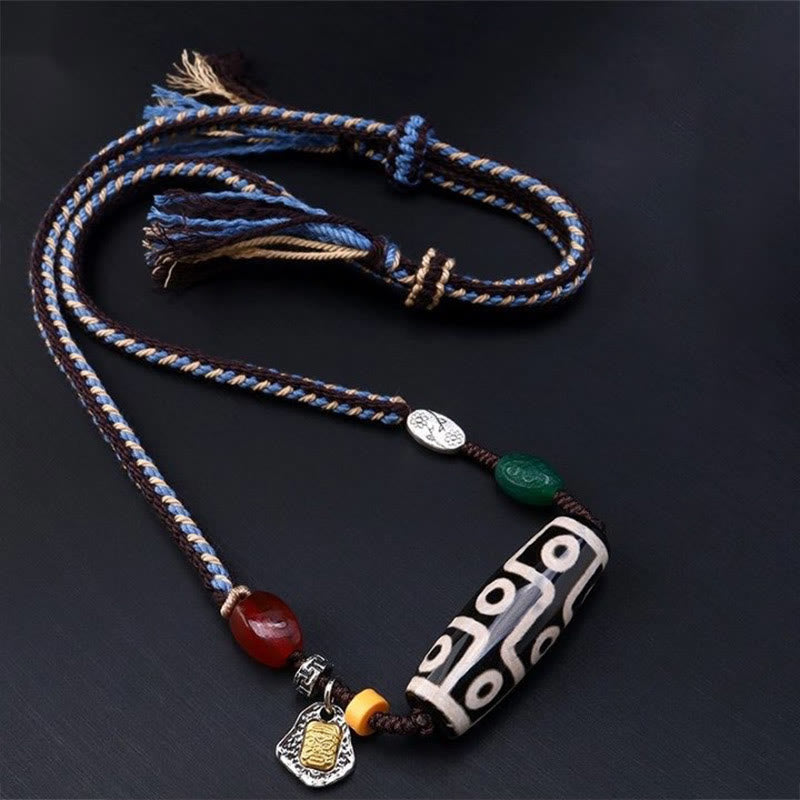 Collana con ciondolo in corda intrecciata con perline Dzi tibetane a nove occhi Buddha Stones