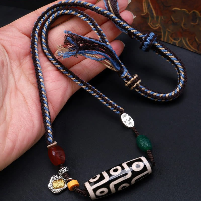 Collana con ciondolo in corda intrecciata con perline Dzi tibetane a nove occhi Buddha Stones