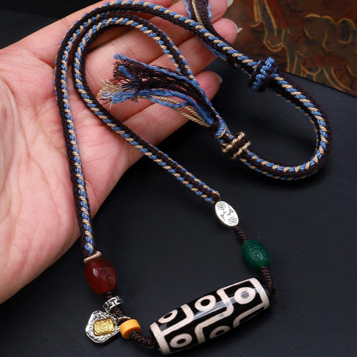 Collana con ciondolo in corda intrecciata con perline Dzi tibetane a nove occhi Buddha Stones