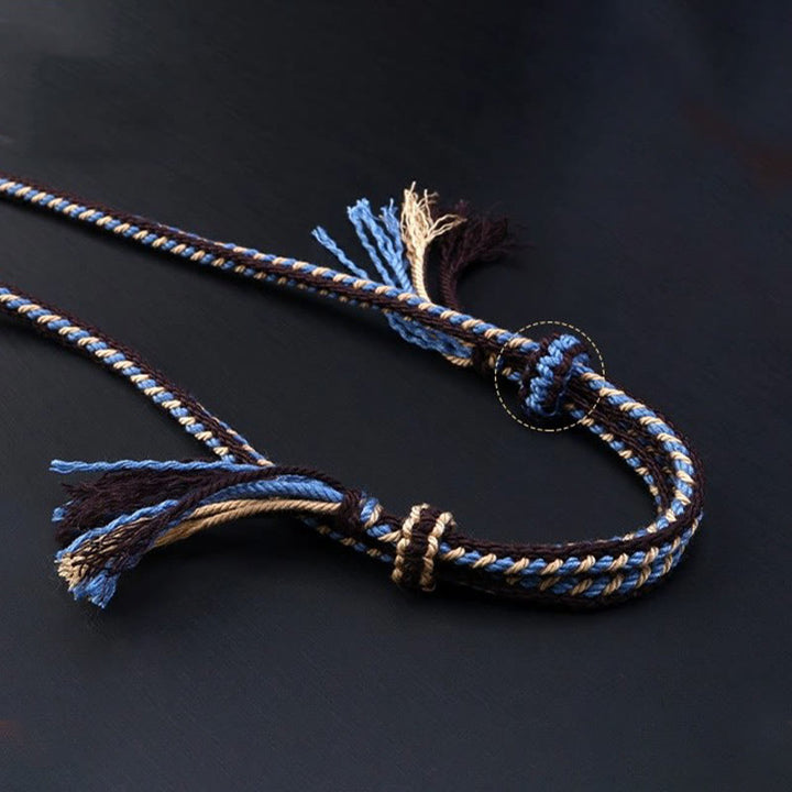 Collana con ciondolo in corda intrecciata con perline Dzi tibetane a nove occhi Buddha Stones