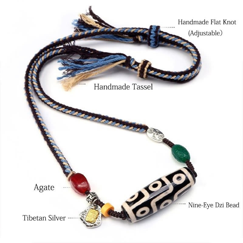 Collana con ciondolo in corda intrecciata con perline Dzi tibetane a nove occhi Buddha Stones
