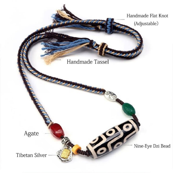 Collana con ciondolo in corda intrecciata con perline Dzi tibetane a nove occhi Buddha Stones