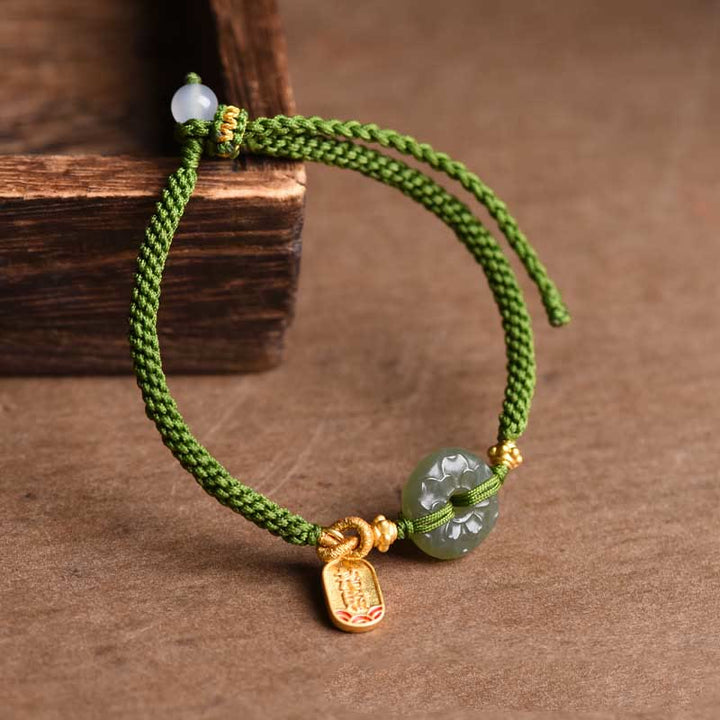 Braccialetto con fibbia della pace in giada verde Buddha Stones verde