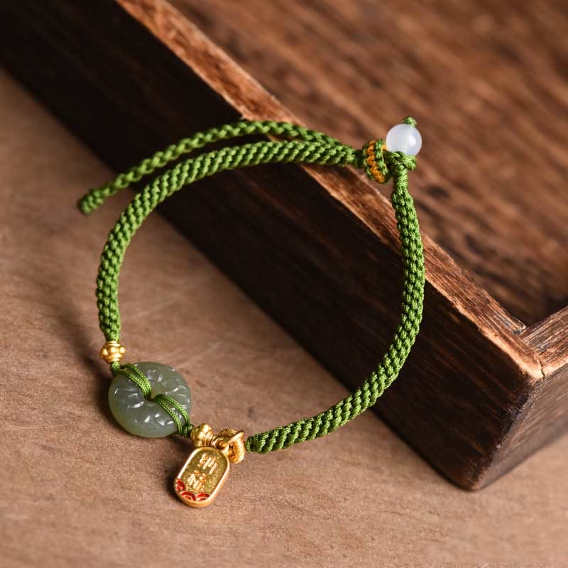 Braccialetto con fibbia della pace in giada verde Buddha Stones verde