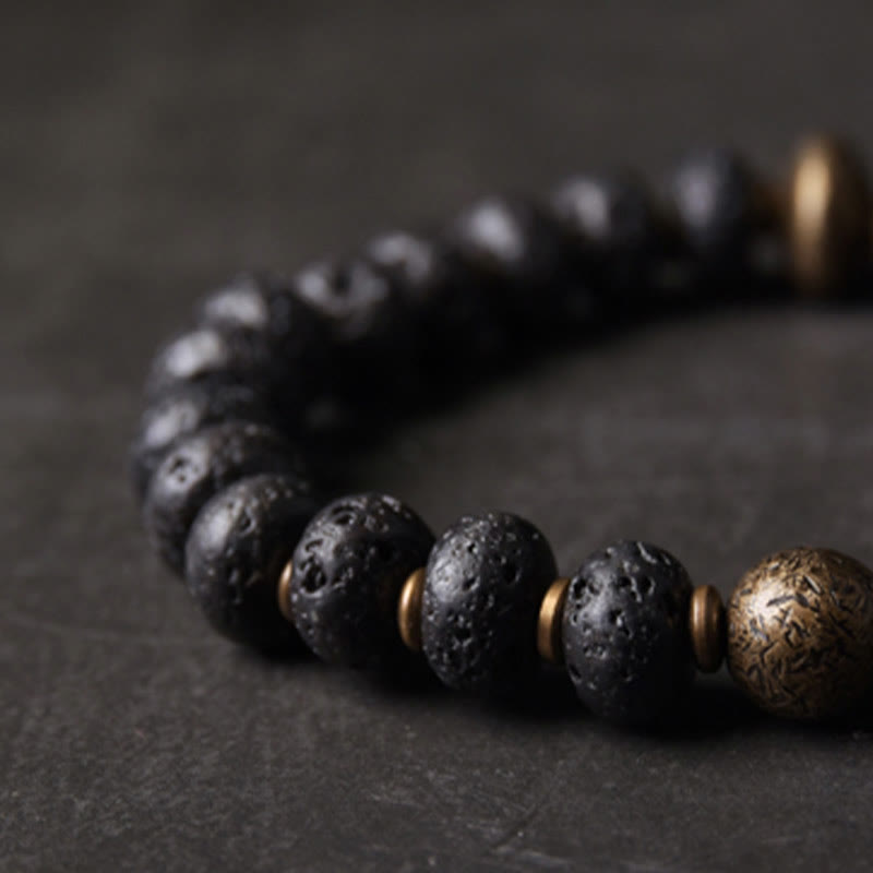 Buddha Stones Lava Rock Beads Assorbe Energia Negativa Braccialetto di Rame
