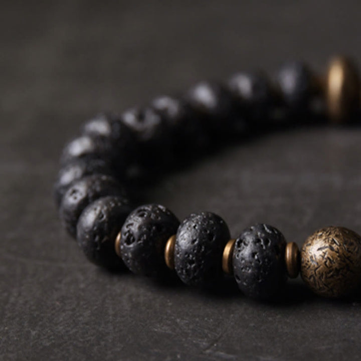 Buddha Stones Lava Rock Beads Assorbe Energia Negativa Braccialetto di Rame