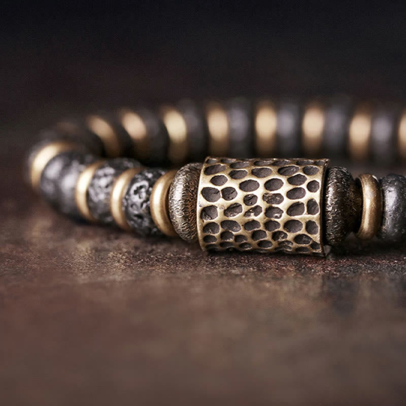 Braccialetto in rame calmo con perline di roccia lavica vintage Buddha Stones