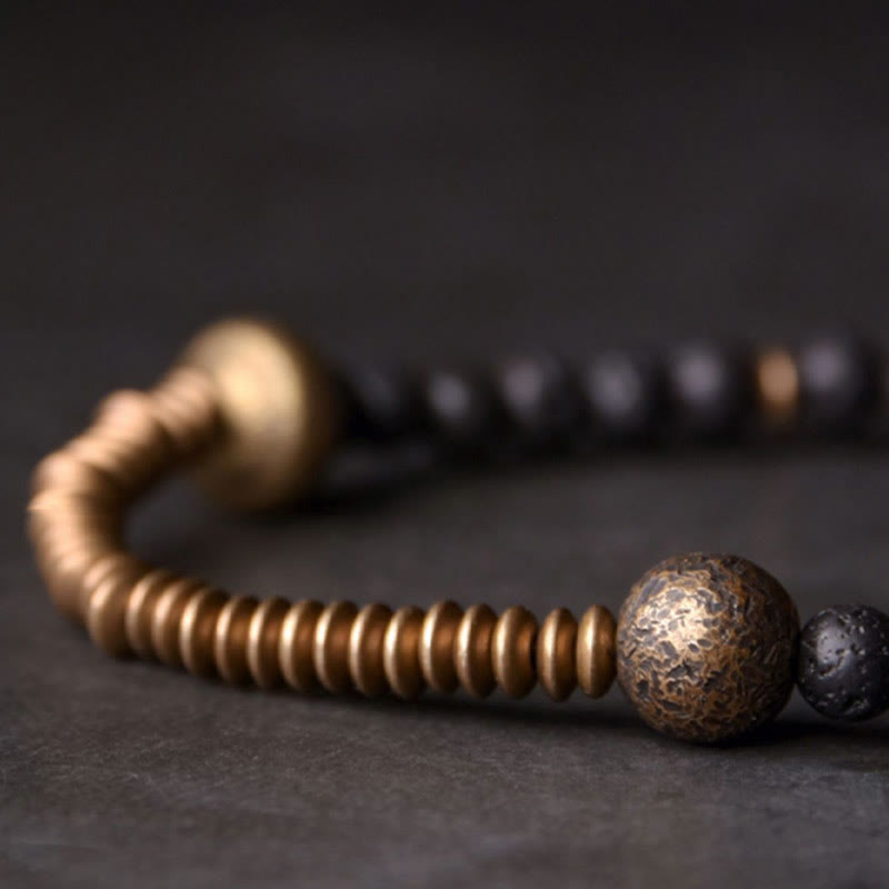 Buddha Stones Supporto Guarigione Perline di Roccia Lavica Braccialetto di Rame