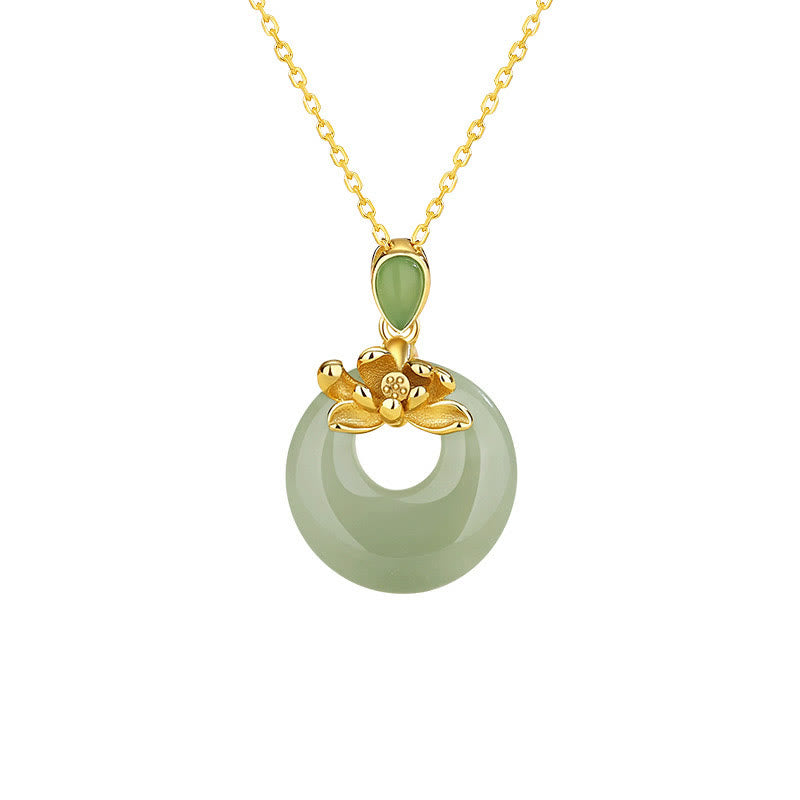 Collana con ciondolo in corda con Buddha Stones, giada e loto, abbondanza