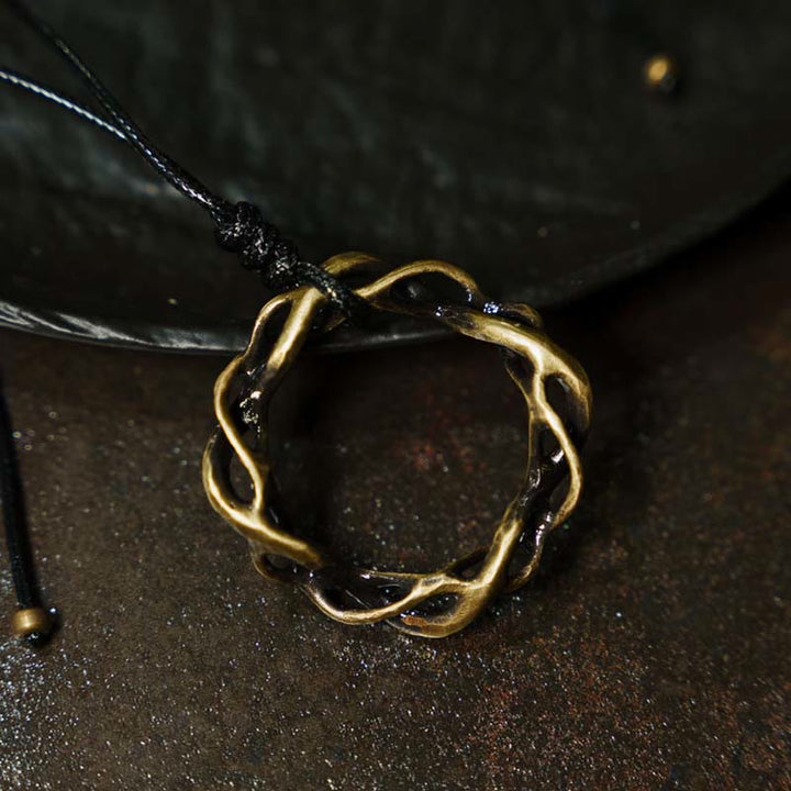 Collana con ciondolo fatto a mano in ottone e rame vintage con pietre Buddha Stones portafortuna