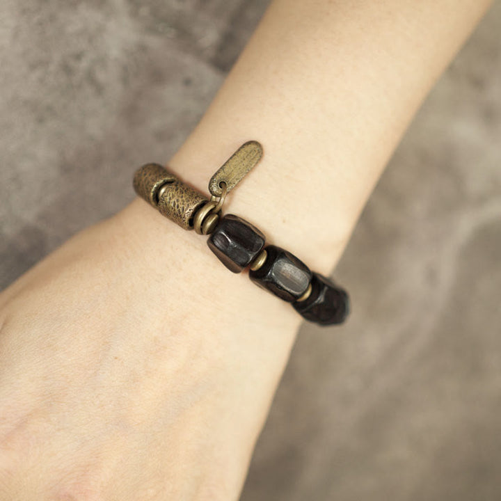 Braccialetto di perline di rame in legno di ebano Buddha Stones, vintage, pace