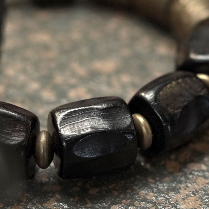 Braccialetto di perline di rame in legno di ebano Buddha Stones, vintage, pace