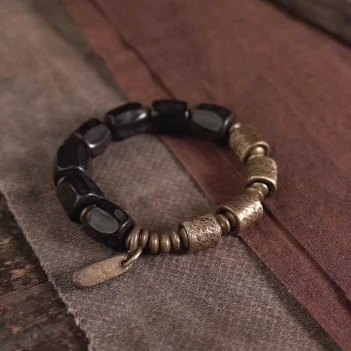 Braccialetto di perline di rame in legno di ebano Buddha Stones, vintage, pace