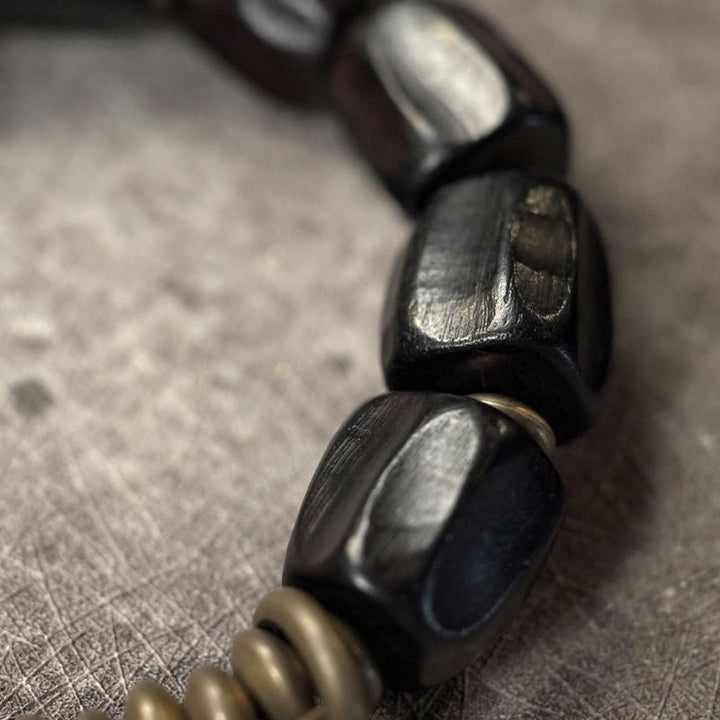 Braccialetto di perline di rame in legno di ebano Buddha Stones, vintage, pace