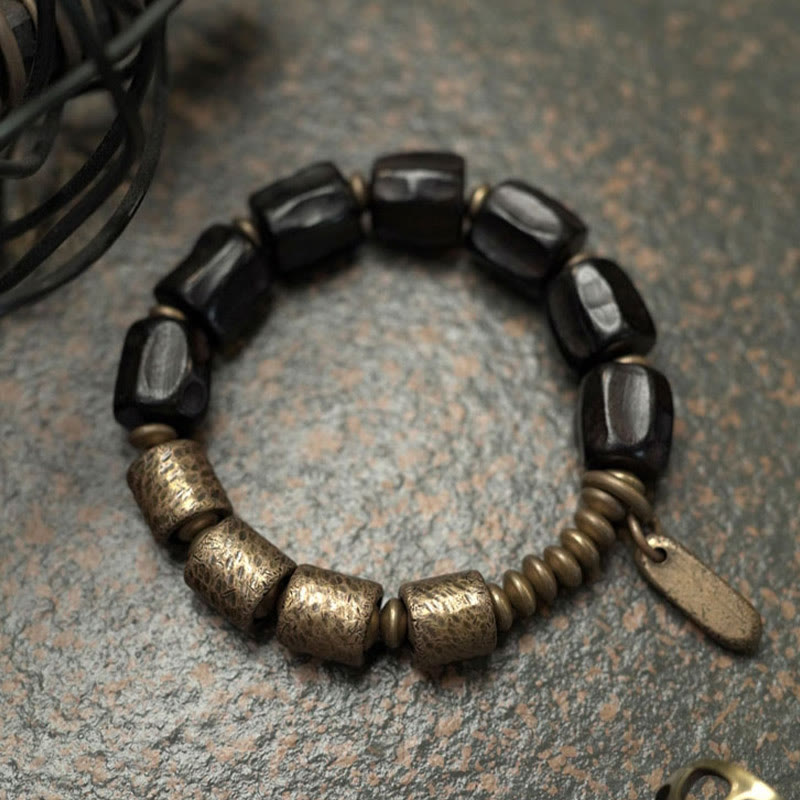 Braccialetto di perline di rame in legno di ebano Buddha Stones, vintage, pace