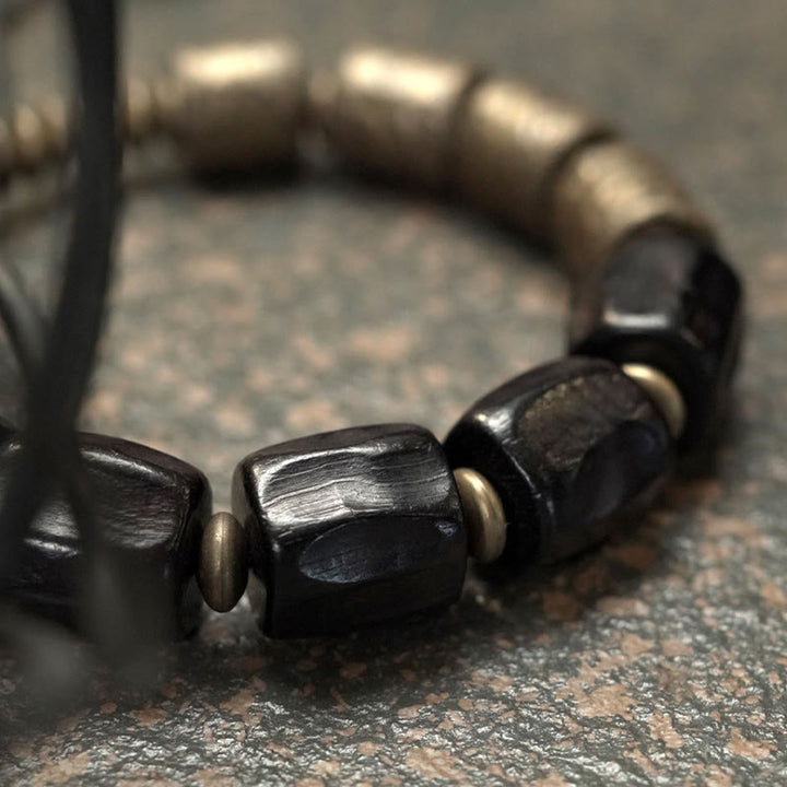 Braccialetto di perline di rame in legno di ebano Buddha Stones, vintage, pace