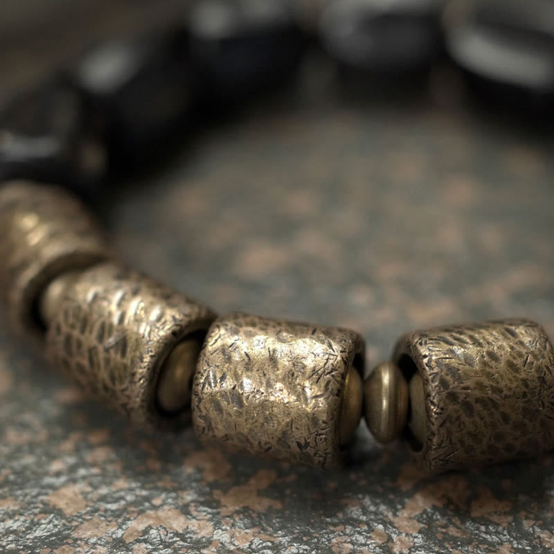 Braccialetto di perline di rame in legno di ebano Buddha Stones, vintage, pace