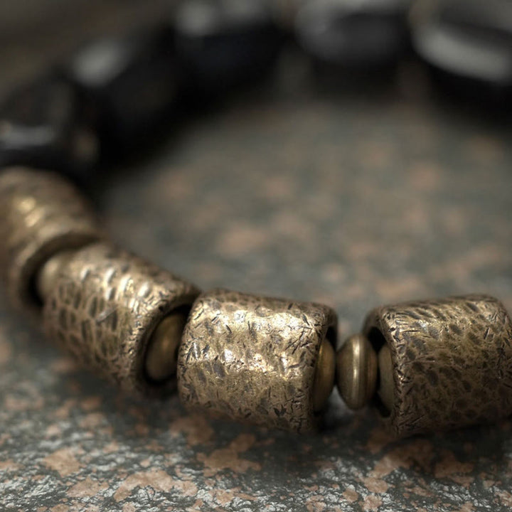 Braccialetto di perline di rame in legno di ebano Buddha Stones, vintage, pace