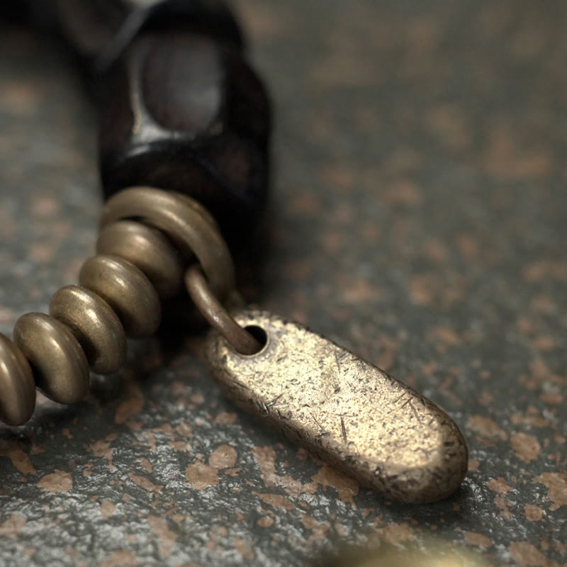 Braccialetto di perline di rame in legno di ebano Buddha Stones, vintage, pace