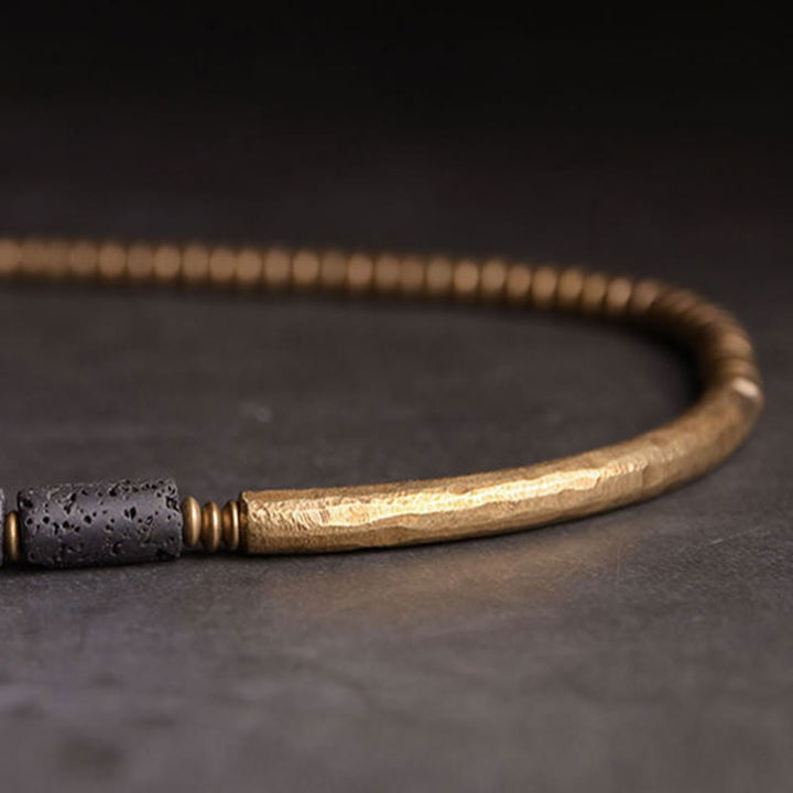 Bracciale avvolgente multistrato in perline di rame e roccia lavica vintage Buddha Stones