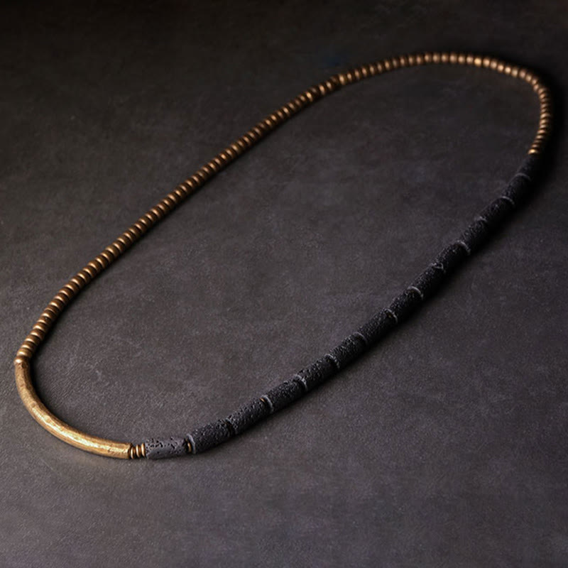 Bracciale avvolgente multistrato in perline di rame e roccia lavica vintage Buddha Stones