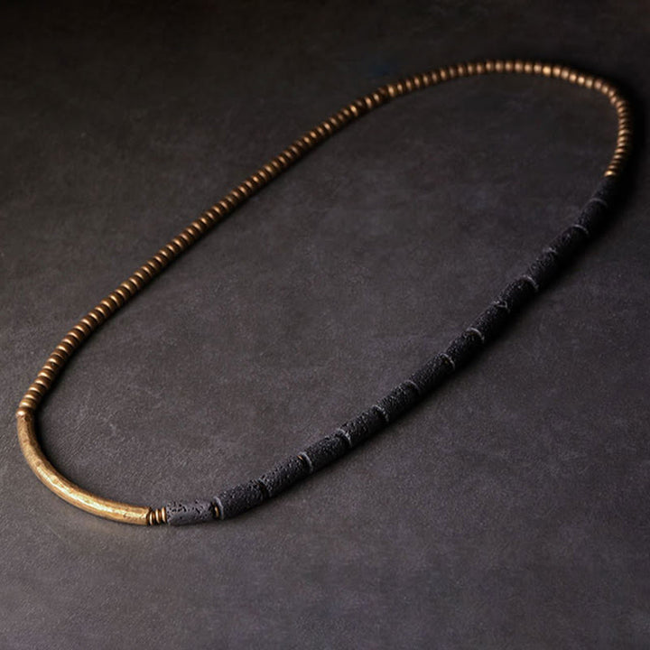 Bracciale avvolgente multistrato in perline di rame e roccia lavica vintage Buddha Stones