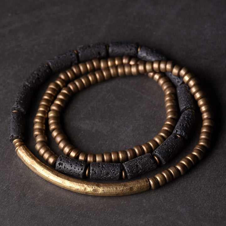 Bracciale avvolgente multistrato in perline di rame e roccia lavica vintage Buddha Stones