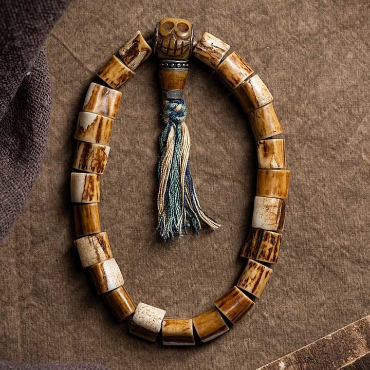 Buddha Stones Osso di cervo tibetano Osso di yak Teschio intagliato Bracciale della saggezza
