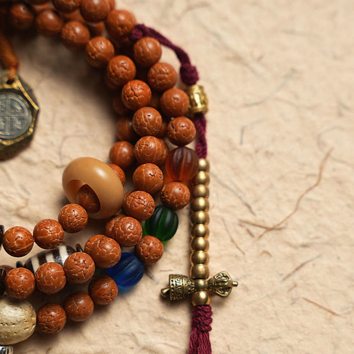 Buddha Stones Tibet Bodhi Seed 108 Mala Beads Saggezza Pace Bracciale Collana