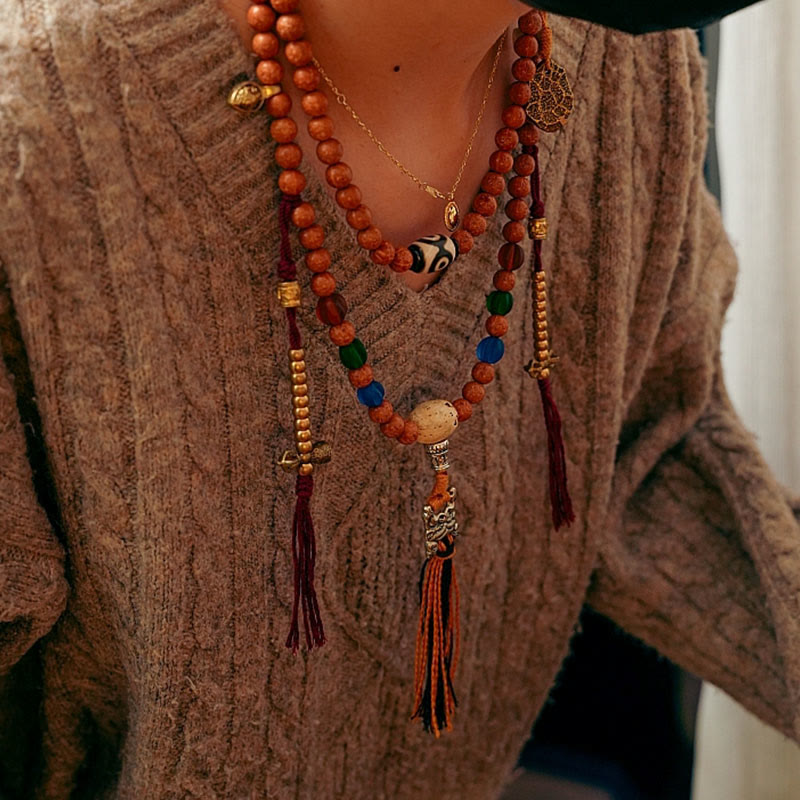 Buddha Stones Tibet Bodhi Seed 108 Mala Beads Saggezza Pace Bracciale Collana