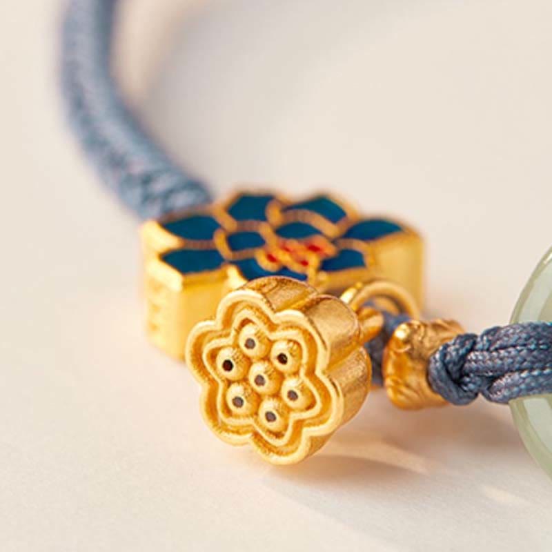 Braccialetto della fortuna con fibbia in corda intrecciata, giada Hetian , Buddha Stones, Lotus Peace
