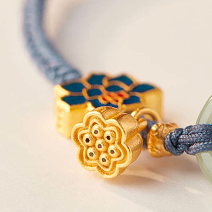 Braccialetto della fortuna con fibbia in corda intrecciata, giada Hetian , Buddha Stones, Lotus Peace