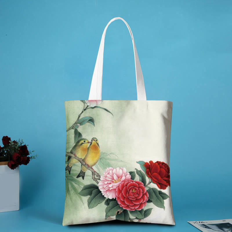 Borsa a tracolla in tela con motivo peonia Buddha Stones
