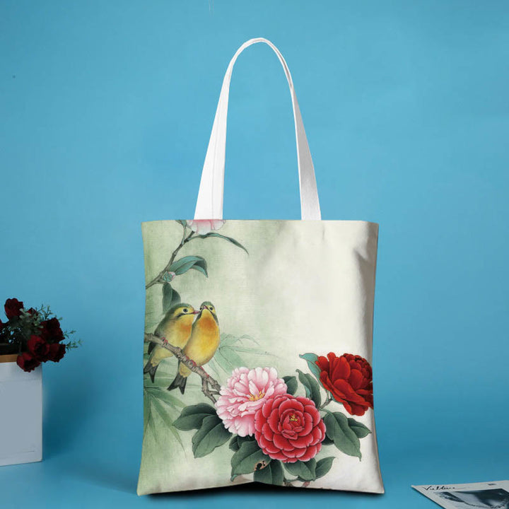 Borsa a tracolla in tela con motivo peonia Buddha Stones