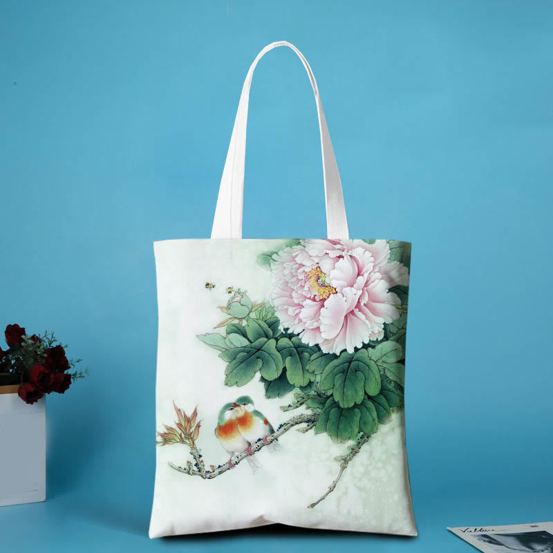Borsa a tracolla in tela con motivo peonia Buddha Stones
