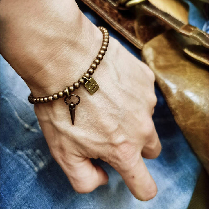 Bracciale Buddha Stones Vintage Rame Ottone Perline Fortuna Equilibrio - image 5