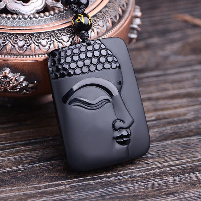 Collana con ciondolo di preghiera e purificazione della fortuna del Buddha Stones Natural Black Obsidian - image 8