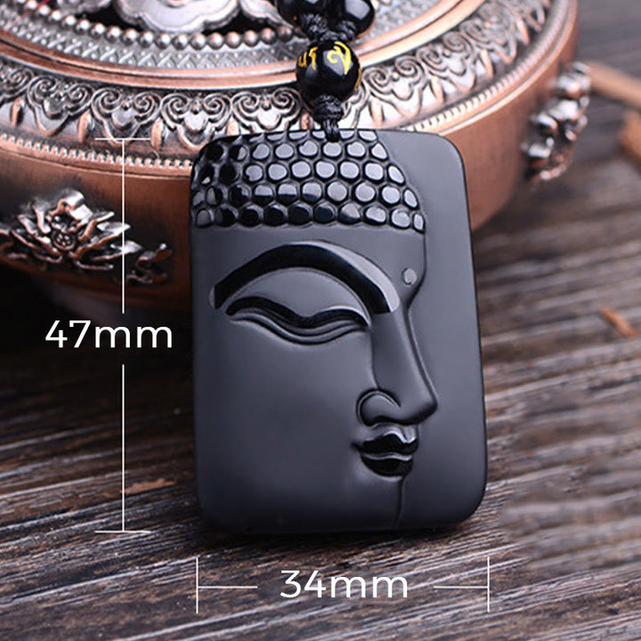 Collana con ciondolo di preghiera e purificazione della fortuna del Buddha Stones Natural Black Obsidian - image 9
