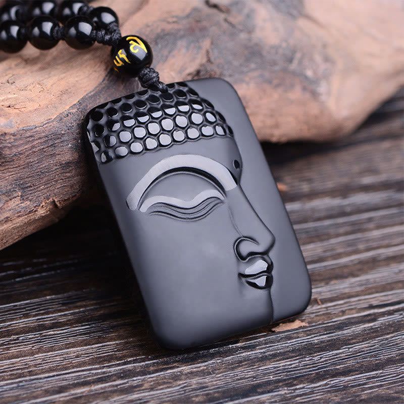 Collana con ciondolo di preghiera e purificazione della fortuna del Buddha Stones Natural Black Obsidian - Ossidiana nera - image 1