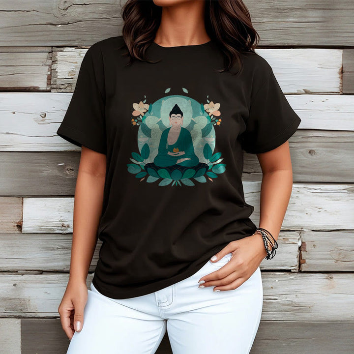 Maglietta Buddha Stones Close Eyes Foglia Verde Buddha Tee - image 9